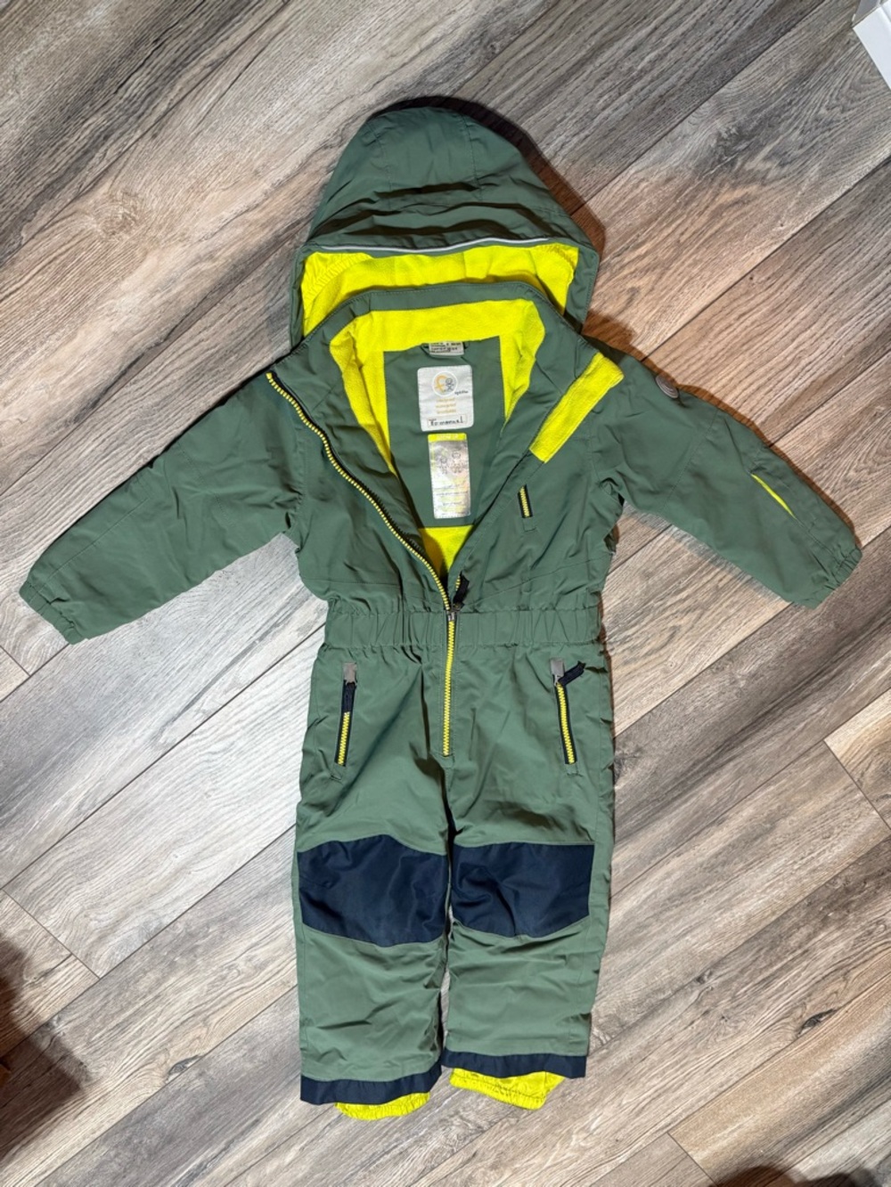 Kids Olive Green Snowsuit with Yellow Trim - Brand Unspecified